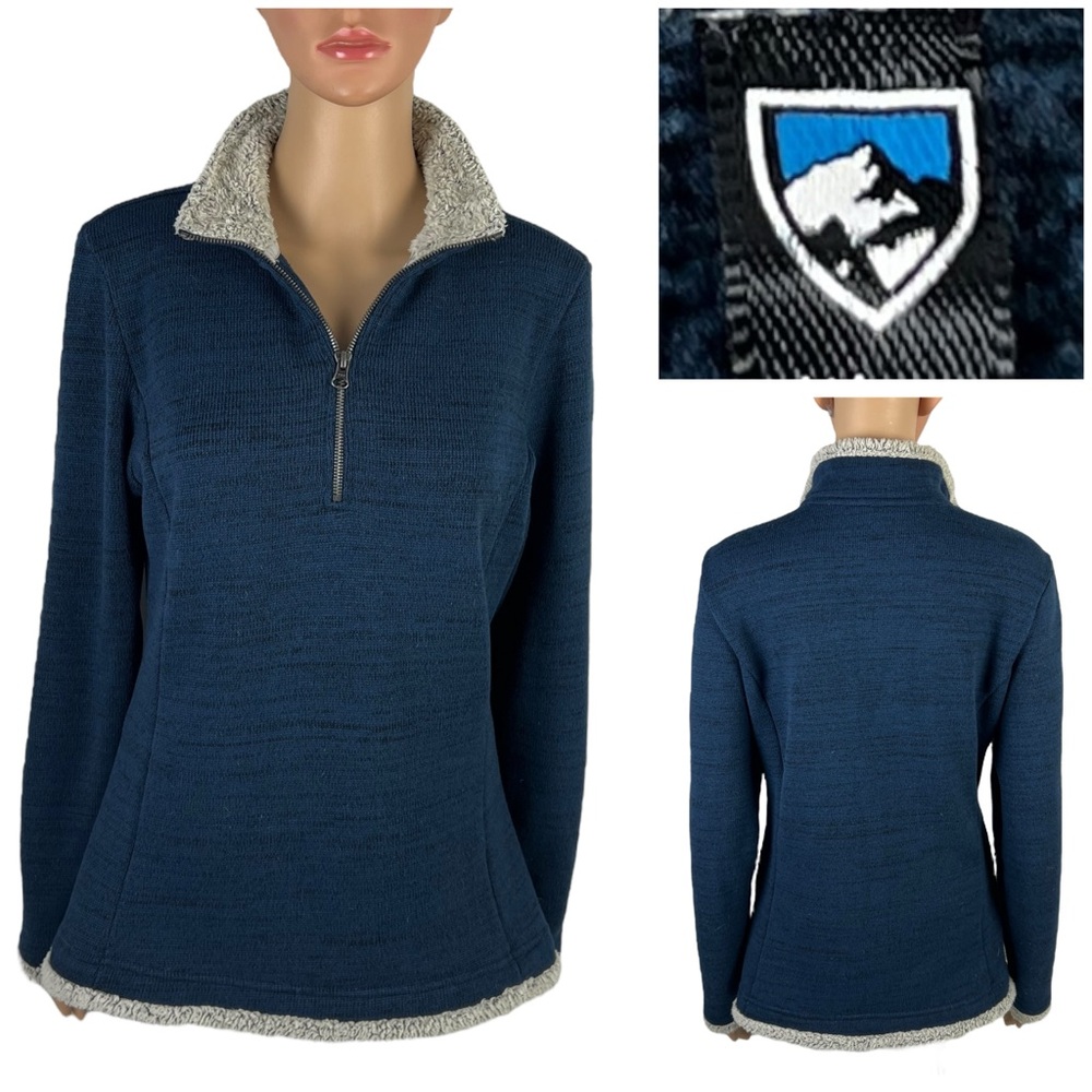 Kuhl Womens Large Sweater Blue Alaska 1/4 Zip Pullover Mock Neck Sherpa Fleece